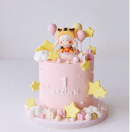 Baby Tiger in Pink Theme Cake