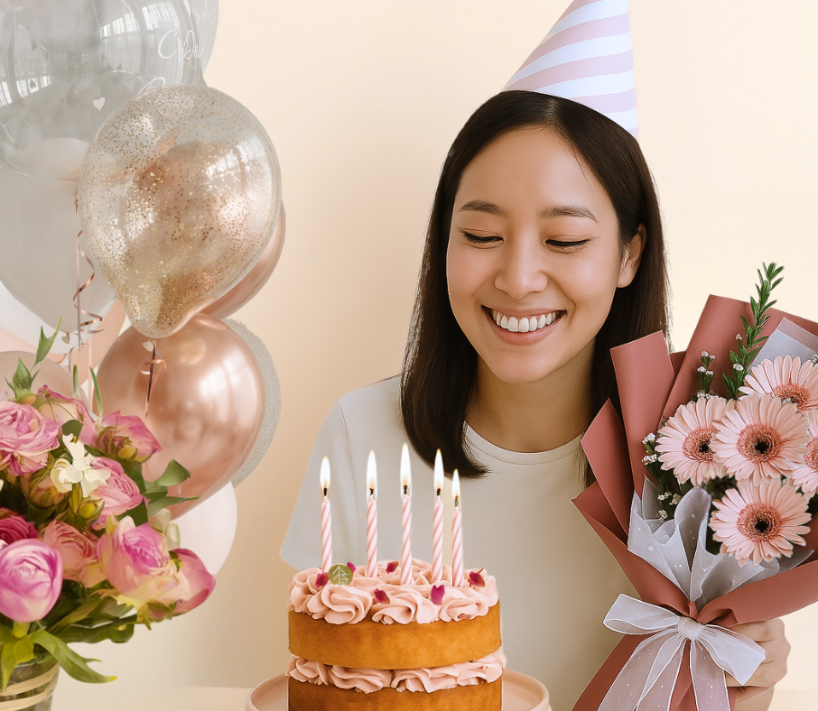 Cake With Flower & Balloon | Creating Sweet Memories