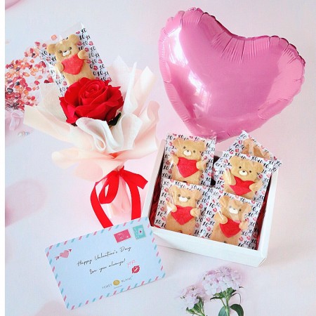 Valentine Bear Cookies and Flower Set