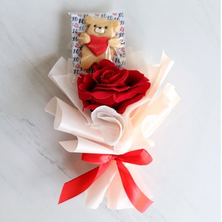 Teddy Bear Cookie with Everlasting Rose